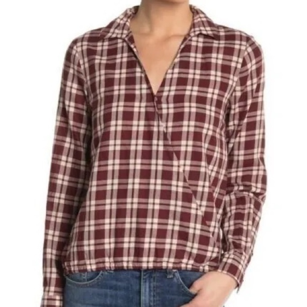 Madewell‎ Arion Plaid No Tuck Crossover Shirt J4829 Cabernet